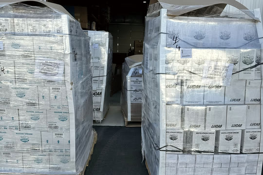 Lucas Oil inventory on pallets at our warehouse